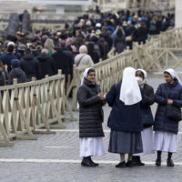 Nuns, priests and faithful gather in St. Peter’s Basilica to pay their respects to Benedict XVI in the Vatican, 02 January 2023. Former Pope Benedict XVI died on 31 December at his Vatican residence, aged 95. Beginning at 9 am on 02 January and for three days until the funeral on Thursday, 5 January, the body will lay in state in St Peter’s Basilica for veneration by the faithful.
ANSA/MASSIMO PERCOSSI