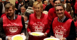 Copertina di Lombardia, i tre candidati insieme al pranzo per i clochard. Majorino: “Serve confronto elettorale, non solo le foto. Ma Fontana non vuole”