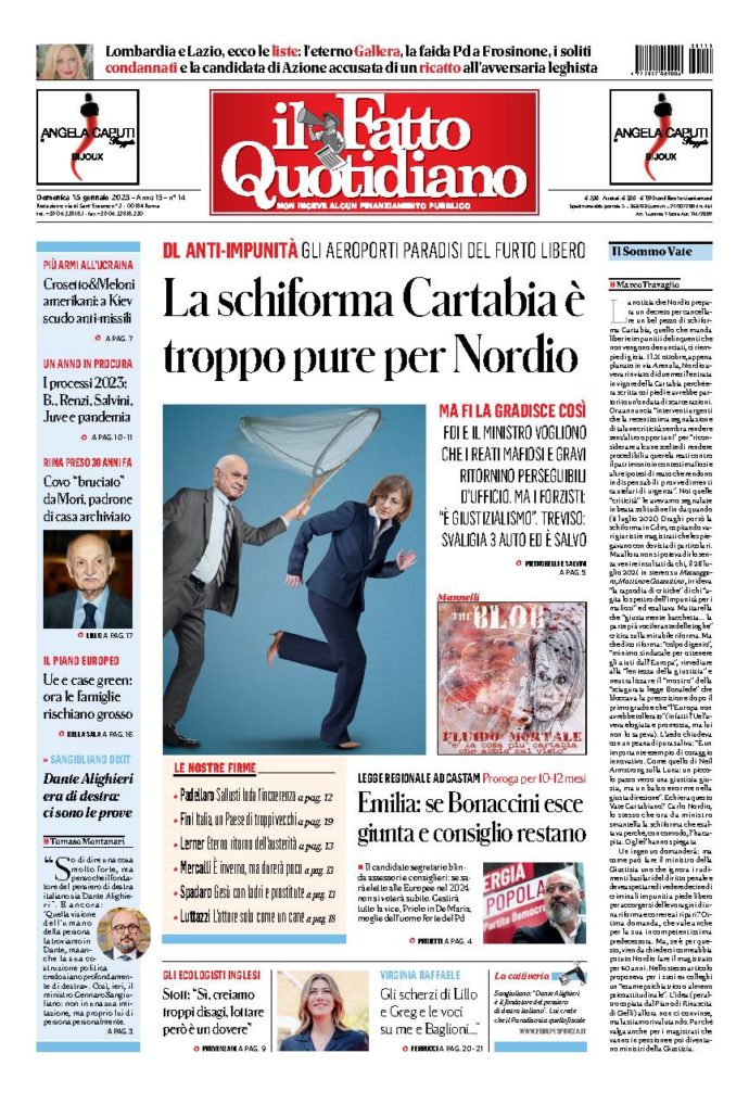 Copertina di domenica 15 Gennaio 2023