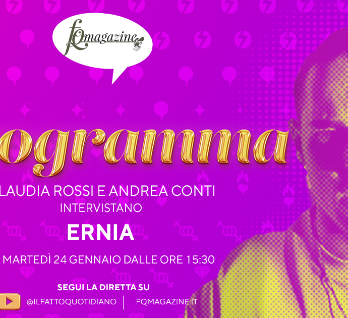 Ernia: “Io non ho paura” in diretta con Claudia Rossi e Andrea Conti martedì 24 gennaio alle 15.30