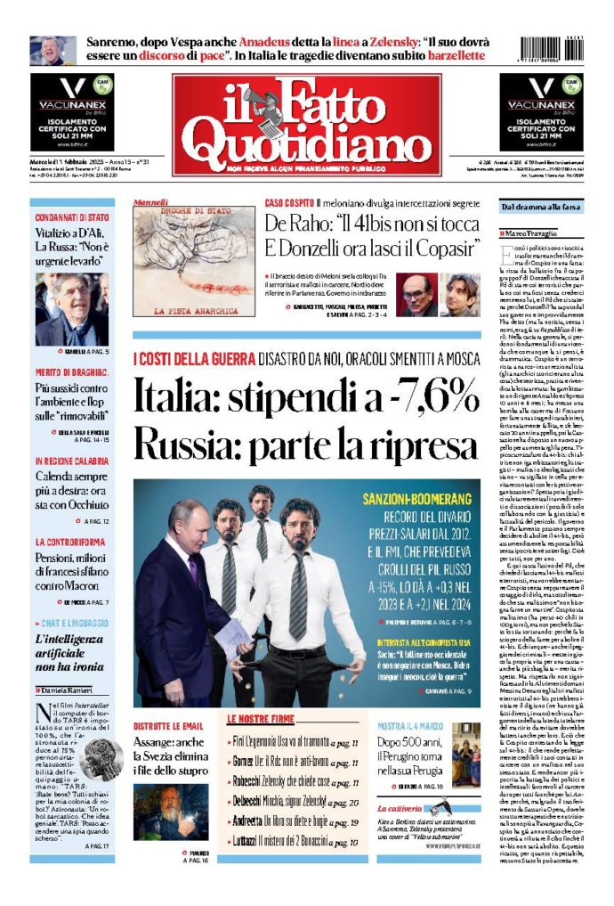 Copertina di mercoledì 1 Febbraio 2023