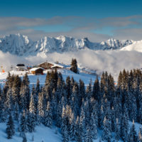 Ski Restaurant on the Mountain Peak near Megeve in French Alps, France
