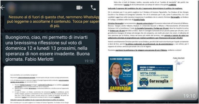 Regionali Lombardia, il sindaco di Buscate invia messaggi a sconosciuti: “Votate Fdi”