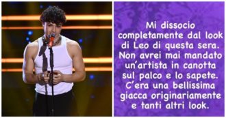 Copertina di Sanremo 2023, la stylist di Leo Gassmann si dissocia dal suo look: “Non mando un artista in canotta”. Interviene papà Alessandro: “È un marchio di famiglia”