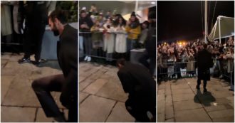 Copertina di Sanremo 2023, dopo la vittoria Marco Mengoni si inginocchia davanti ai fan in festa – video