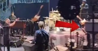 Copertina di Bruce Springsteen lancia la sua chitarra durante un concerto e colpisce in testa un tecnico: “Uomo a terra”