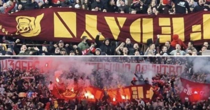 Ultras, lo striscione della Roma bruciato a Belgrado. Si rischia la guerra tra tifoserie a causa dello “scippo” ai  Fedayn