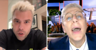 Copertina di Fedez torna sui social e attacca Mario Giordano: “Fuori dal coro fa inchieste per vedere se sono omosessuale”. La replica del giornalista