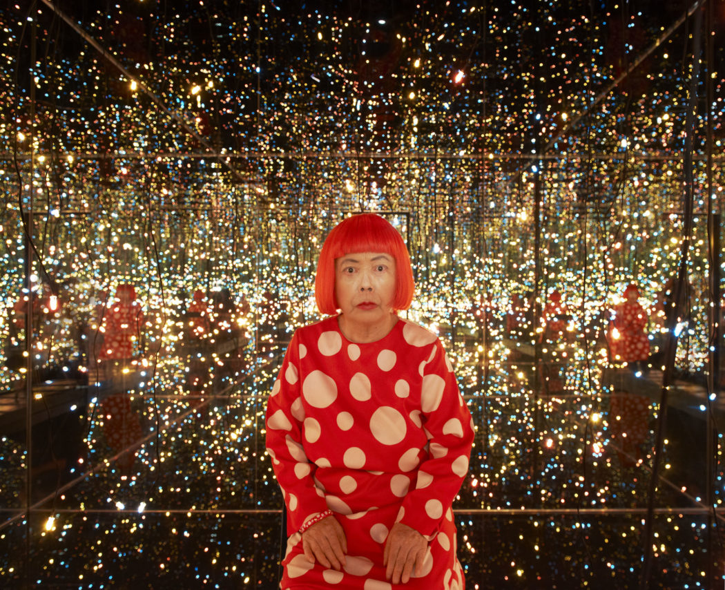 © Yayoi Kusama, Fireflies on the Water, 2002. Mirrors, plexiglass, lights, and water, 111 × 144 1/2 × 144 1/2 in. (281.9 × 367 × 367 cm). Whitney Museum of American Art, New York; purchase with funds from the Postwar Committee and the Contemporary Painting and Sculpture Committee and partial gift of Betsy Wittenborn Miller 2003.322. © Yayoi Kusama. Photograph by Jason Schmidt