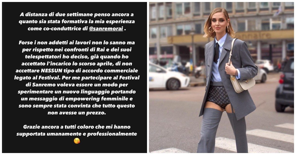 Chiara Ferragni torna a parlare di Sanremo: “Non ho accettato nessun accordo commerciale”