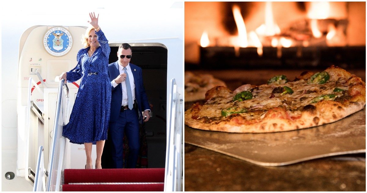 Jill Biden ordina 19 pizze dall’aereo e fa scalo a Napoli per ritirarle: la consegna “al volo”