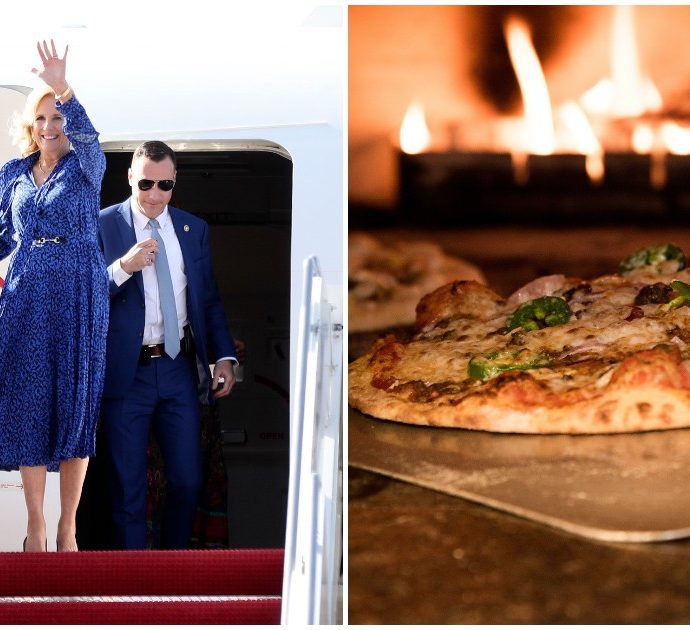 Jill Biden ordina 19 pizze dall’aereo e fa scalo a Napoli per ritirarle: la consegna “al volo”