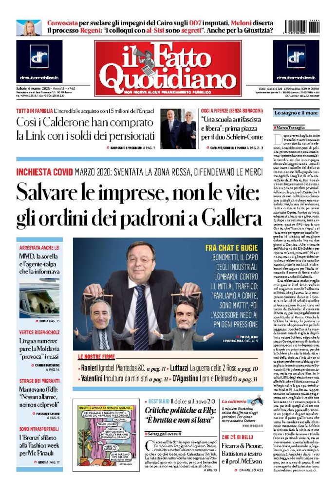 Copertina de Il Fatto Quotidiano di Sab 4 Marzo 2023