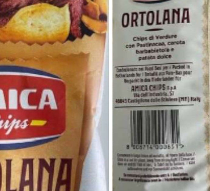 Ritirato un lotto di chips “Ortolane” commercializzate da Amica Chips. “Alti livelli di acrilammide. Aumenta rischio di cancro”
