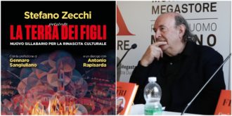 Copertina di “La terra dei figli”, il nuovo libro di Zecchi per un’ideologia della nuova destra italiana (che fa a fette la fede nella scienza)
