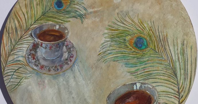Immagine creata da Lucia Ragusa. Il tè dei pavoni, olio su tavola.