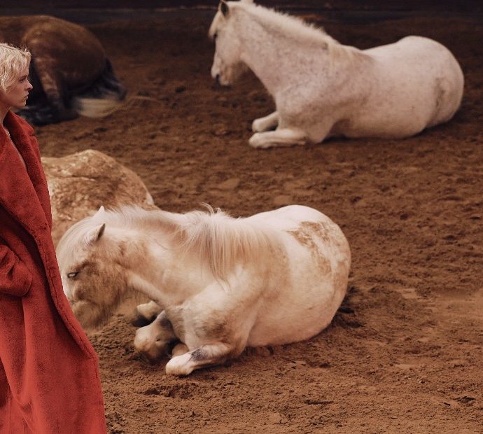Stella McCartney firma la sua collezione invernale più sostenibile di sempre. E la sfilata è uno show: maestosi cavalli “danzano” accanto alle modelle