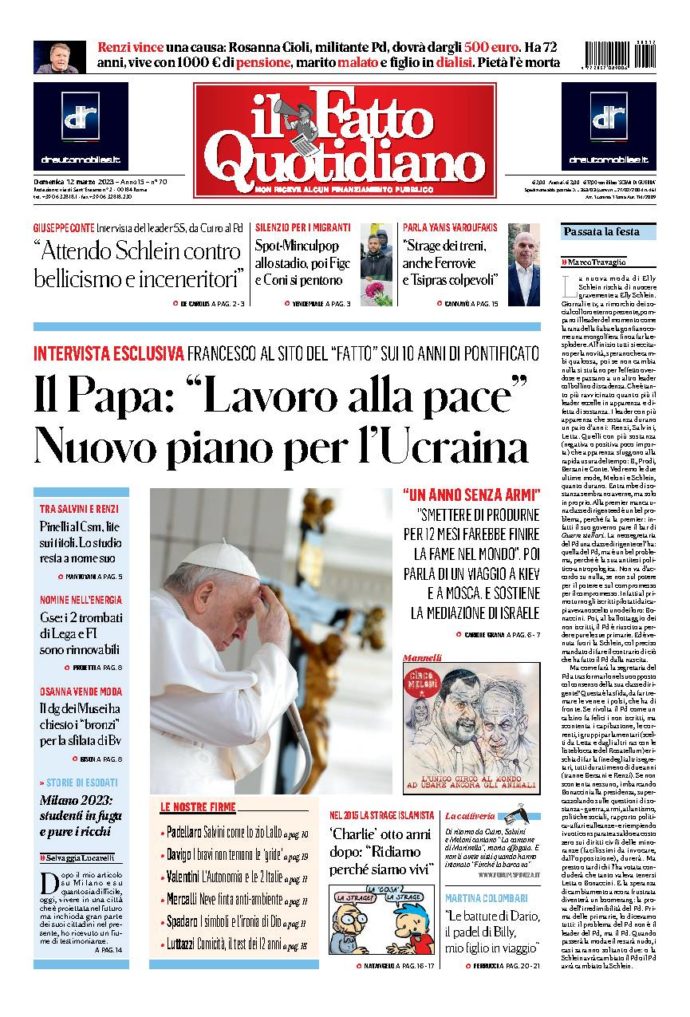 Copertina di domenica 12 Marzo 2023