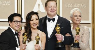 Copertina di Oscar 2023, i vincitori: Everything everywhere all at once trionfa. Brendan Fraser miglior attore. Lady Gaga emoziona (in jeans e senza trucco)