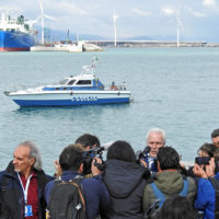 Il presidente della Regione Toscana Eugenio Giani, durante una conferenza stampa riguardo la nave rigassificatrice Golar Tundra nel porto di Piombino (Livorno), 20 marzo 2023.
ANSA/PAOLO BARLETTANI