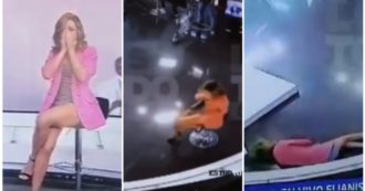 Copertina di Conduttrice ha un malore improvviso in diretta tv: si mette le mani sul viso e collassa a terra, panico in studio – VIDEO