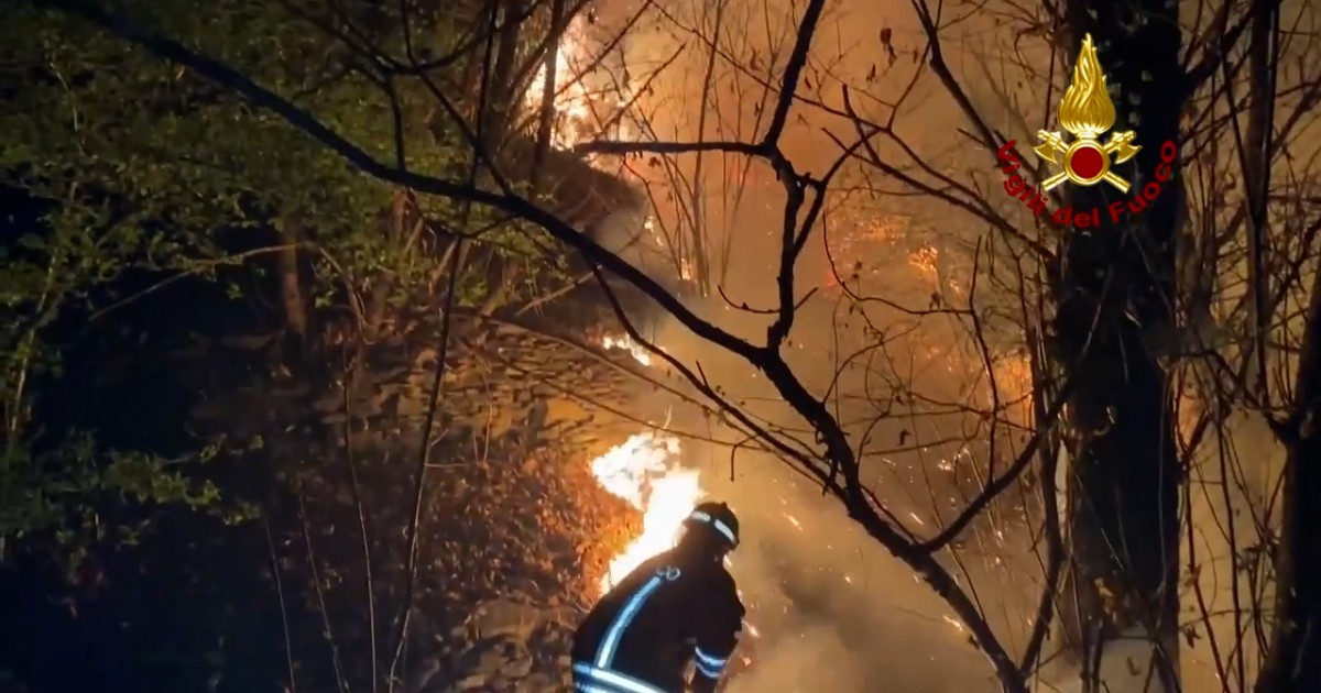 Vasto incendio nel Varesotto, distrutti dodici ettari di boschi. I vigili del fuoco impegnati per tutta la notte – Video