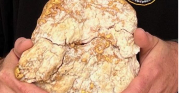 Trova una grossa pietra gialla, poi l’incredibile scoperta: è una pepita d’oro gigante da 150mila dollari