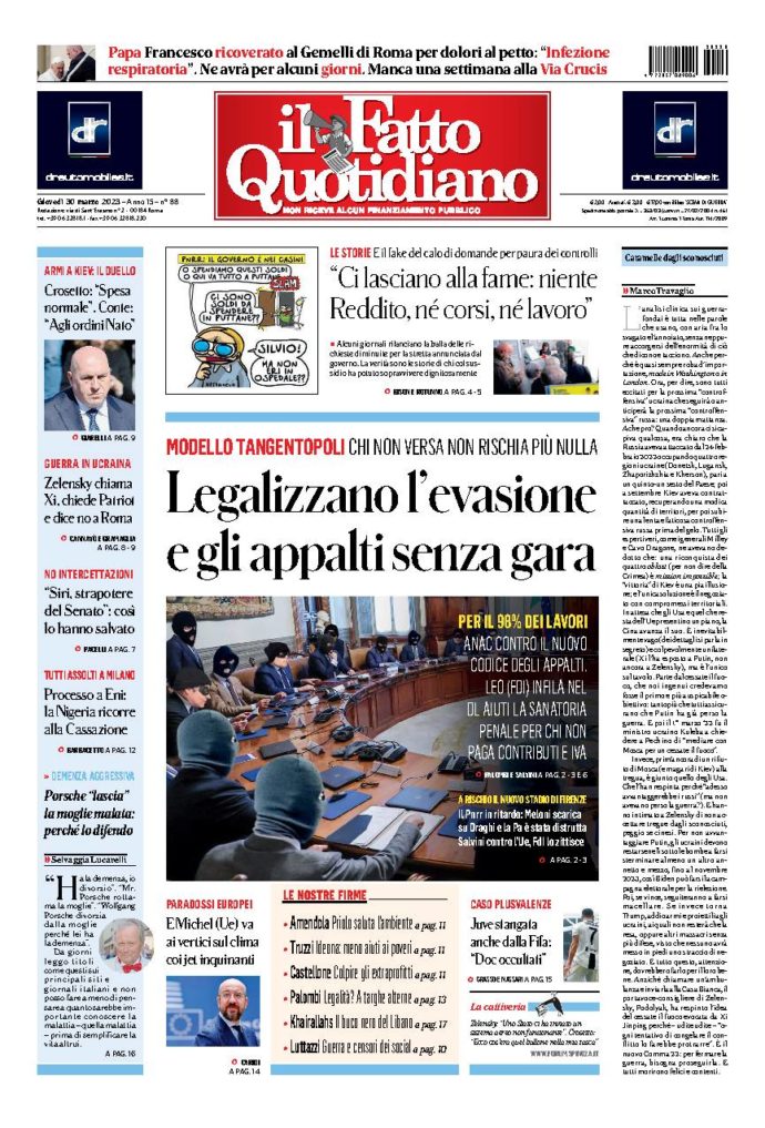 Copertina di giovedì 30 Marzo 2023