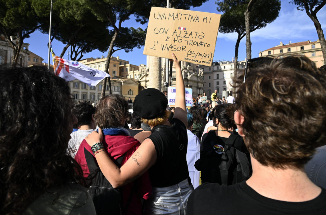 People demonstrates in RomeÕs center during the Trans Day of Visibility, Rome, Italy, 1 April 2023. ANSA/RICCARDO ANTIMIANI