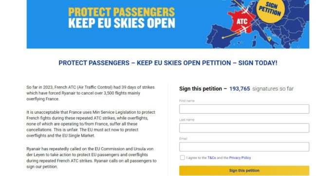 Ryanair attacca ancora il diritto di sciopero. E chiede ai clienti di firmare la sua petizione alla Ue per limitarlo