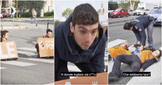 Copertina di Roma, attivisti di Ultima Generazione bloccano il traffico: “Basta investire nel fossile”. La rabbia degli automobilisti: interviene la polizia