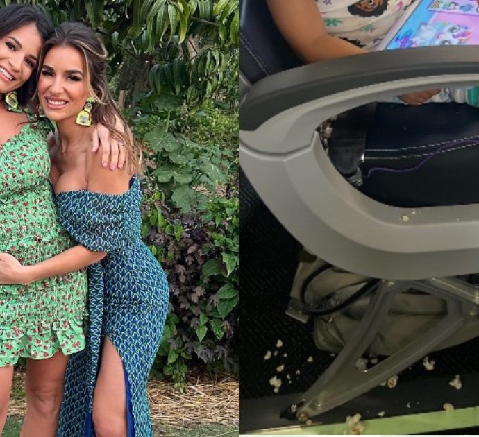 Mamma incinta di 5 mesi costretta a pulire i popcorn caduti alla figlia in aereo, la sorella pubblica il video indignata: “Piange, è umiliata ed esausta”