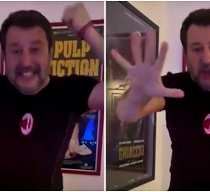 Napoli-Milan, il surreale video di Salvini che esulta sul tapis roulant: “Otto chilometri, per uno che non fa mai niente come me…”