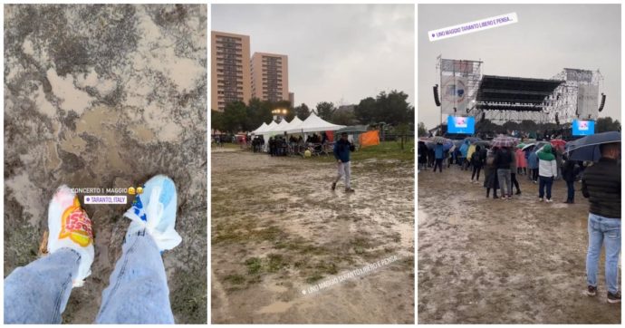 Uno Maggio Taranto, organizzatori costretti ad interrompere il concerto per il fango e la pioggia incessante: “Condizioni molto proibitive”