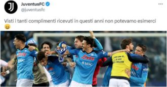 Copertina di Scudetto Napoli, il sarcasmo della Juventus: “Visti i tanti complimenti ricevuti in questi anni non potevamo esimerci”