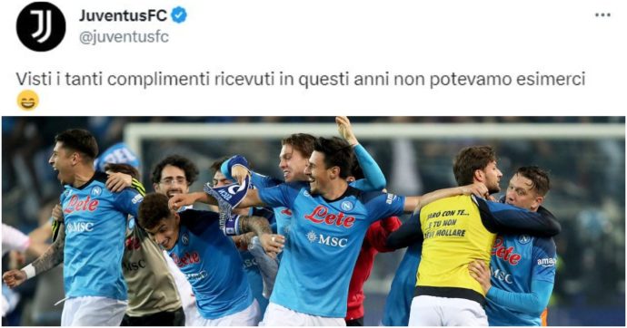 Scudetto Napoli, il sarcasmo della Juventus: “Visti i tanti complimenti ricevuti in questi anni non potevamo esimerci”