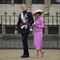Spain’s Prince Felipe and Queen Letizia arrive ahead of the coronation of King Charles III and Camilla, the Queen Consort, in London, Saturday, May 6, 2023. (AP Photo/Kin Cheung)
