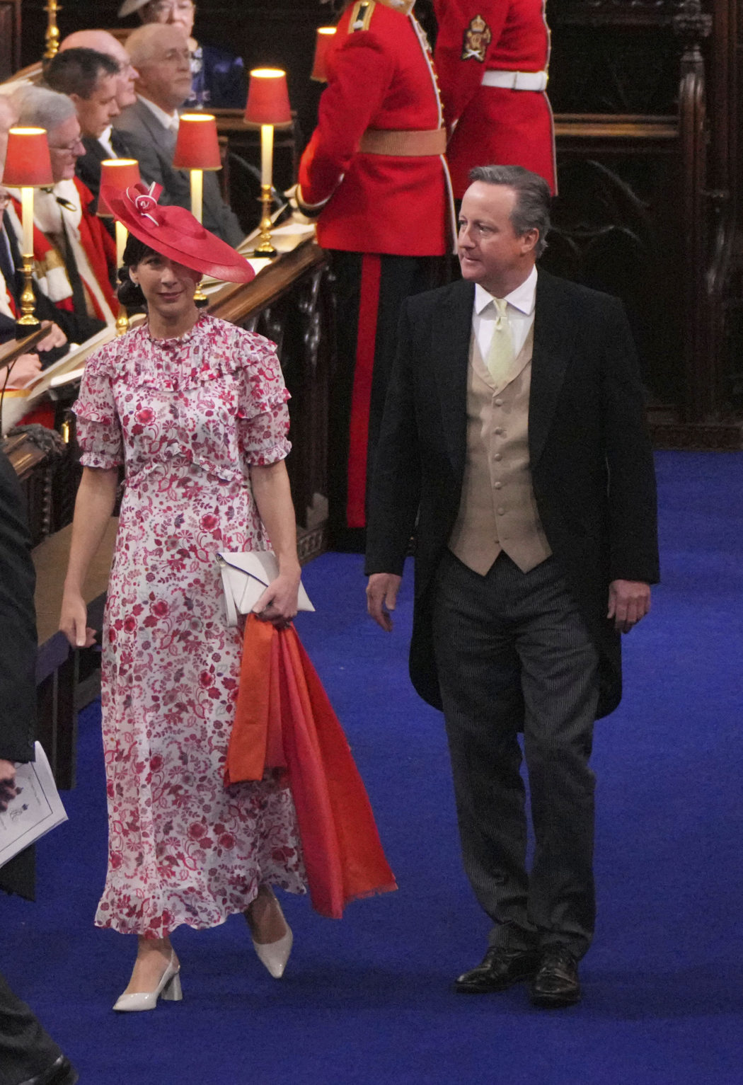 Former Prime Minister David Cameron and his wife Samantha arrive at Westminster Abbey ahead of the coronation ceremony for Britain’s King Charles III in London, Saturday, May 6, 2023. (Aaron Chown/Pool Photo via AP)