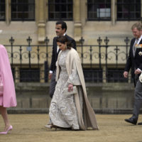 From left, Belgium’s King Philippe and Queen Mathilde, the Emir of Qatar Tamim bin Hamad Al Thani and Jawaher bint Hamad bin Suhaim Al Thani, and Dutch King Willem-Alexander and Queen Maxima arrive to attend Britain’s King Charles III and Queen Consort Camilla’s coronation ceremony, at Westminster Abbey, in London, Saturday, May 6, 2023. (AP Photo/Kin Cheung)
