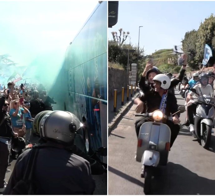 Napoli, il tragitto trionfale del pullman della squadra verso lo stadio tra ali di folla e caroselli di motorini