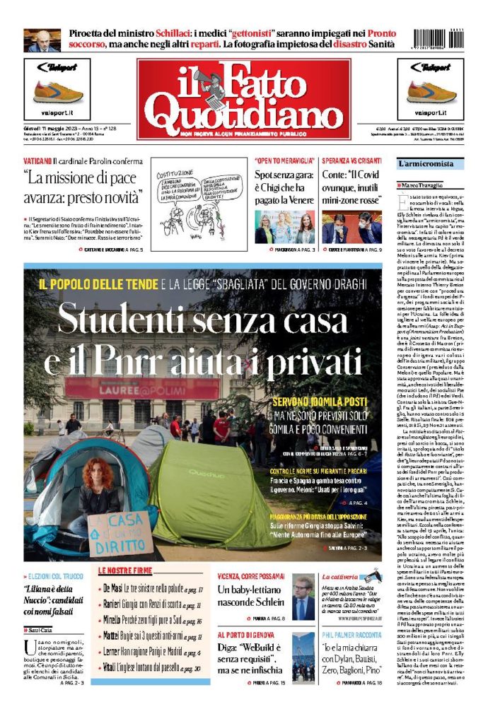 Copertina di giovedì 11 Maggio 2023