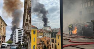 Copertina di Milano, esplode un camion con bombole d’ossigeno: incendio e nube nera in città. Ferito l’autista, decine di auto distrutte dalle fiamme