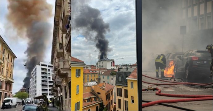 Milano, esplode un camion con bombole d’ossigeno: incendio e nube nera in città. Ferito l’autista, decine di auto distrutte dalle fiamme