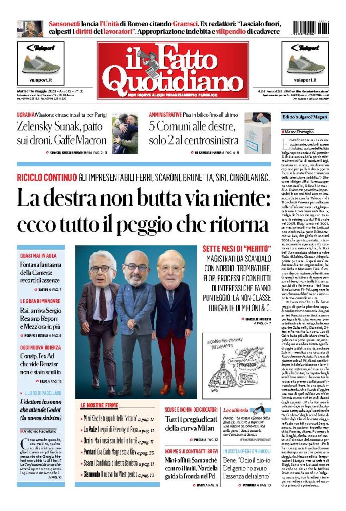 Copertina di martedì 16 Maggio 2023