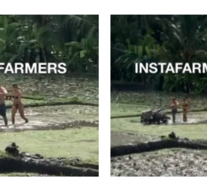 Influencer si fingono agricoltori a favore di telecamera e i commentatori si infuriano: “Ora prenderà un parassita dall’acqua e incolperà il cibo locale” (VIDEO)