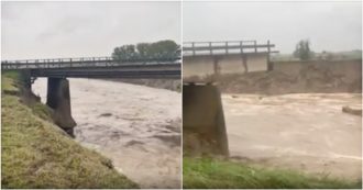 Copertina di Alluvione Emilia Romagna, crolla il ponte della Motta nel Bolognese: il video prima e dopo
