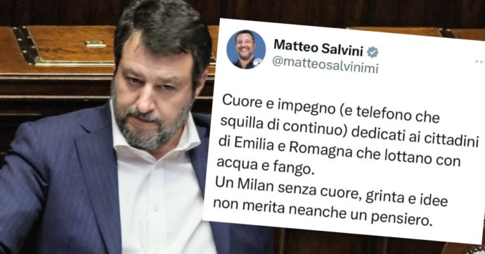 Salvini associa l’alluvione in Emilia-Romagna alla sconfitta del Milan. Poi cancella il tweet