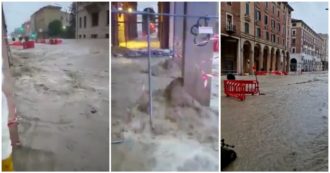 Copertina di Alluvione in Emilia-Romagna, esonda il Ravone a Bologna: via Saffi invasa dall’acqua – Video