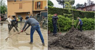 Copertina di Alluvione Emilia-Romagna, tra i volontari che spalano montagne di fango a Farneto: “È un lavoro collettivo, ci vorranno ancora giorni”