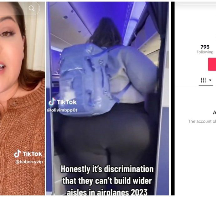 “Corridoi dell’aereo piccoli, è discriminazione”: il video-denuncia della tiktoker curvy è virale. Ma è fake: ‘rubato’ a un’altra influencer e ‘modificato’